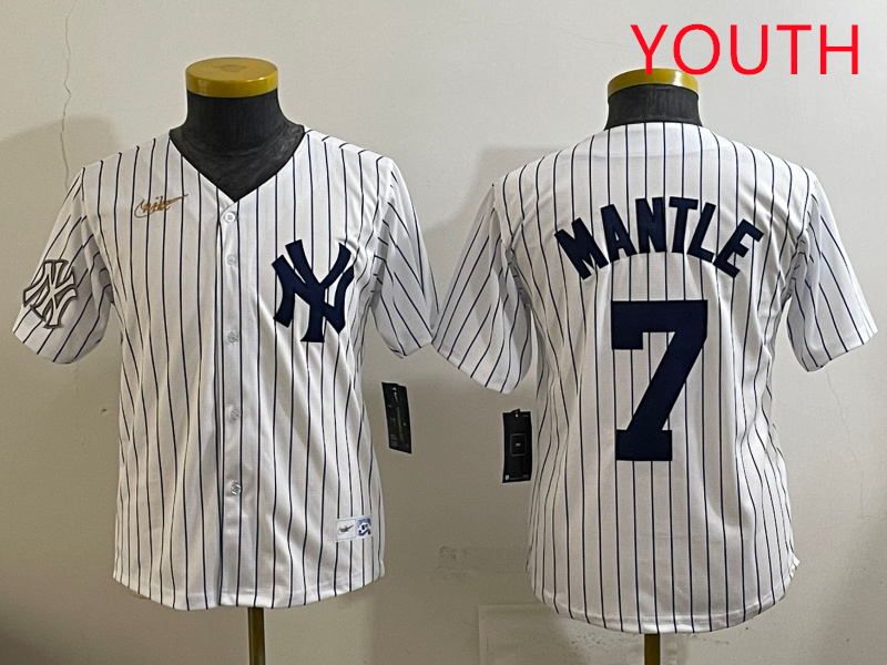 Youth New York Yankees #7 Mantle White 2025 Nike MLB jersey style 4->youth mlb jersey->Youth Jersey